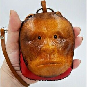 Bigfoot Leather Wristlet Wallet Handmade Tooled Coin Purse Keychain Sasquatch
